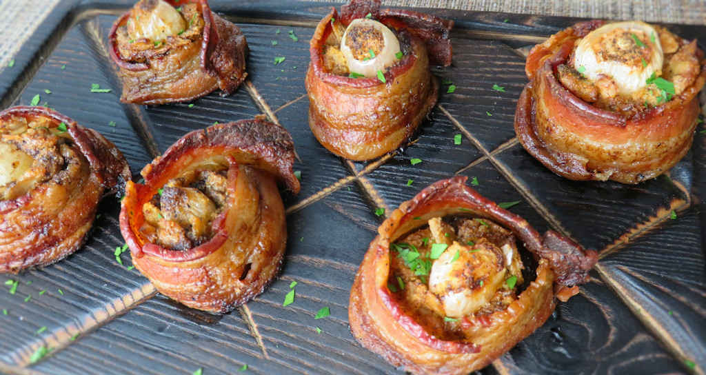 Bacon-Wrapped Mushrooms with Artichokes