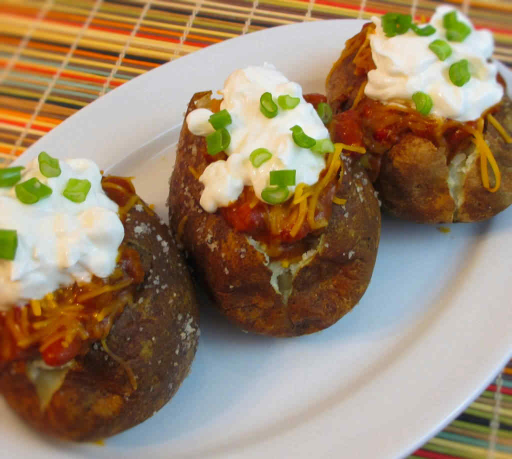 Easy Chili Cheese Baked Potatoes