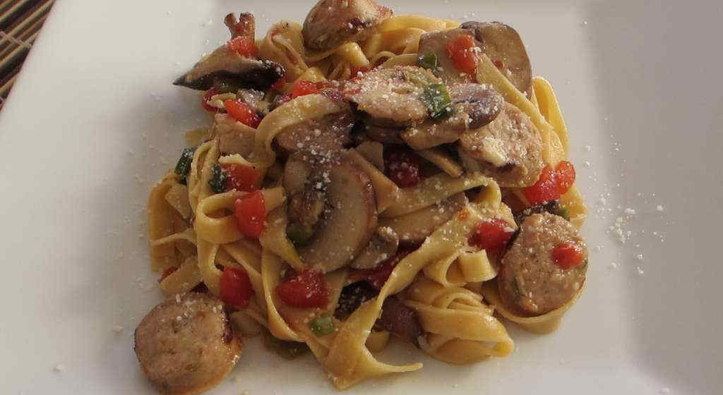 Fresh Pasta with Grilled Sausage and Mushrooms