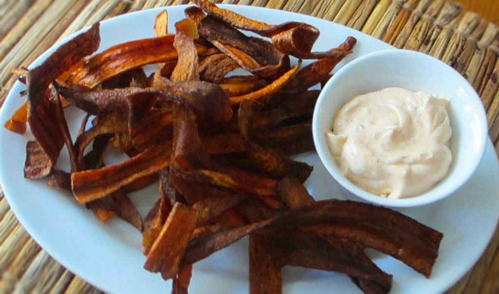 Fried Carrot Strips with Cajun Mayonnaise Dipping Sauce