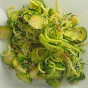 Garlic Butter Zoodles with Brussels Sprouts