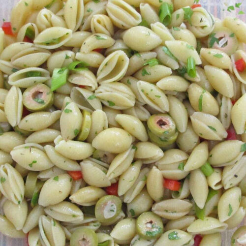 Garlic-Stuffed Olive Pasta Salad