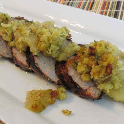 Grilled Pork Tenderloin with Apples and Stuffing