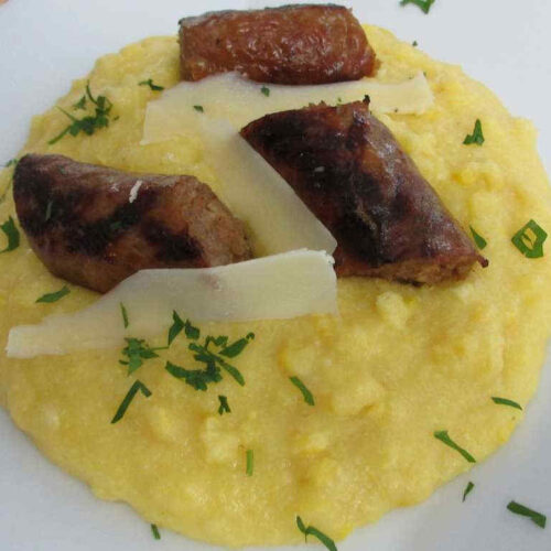 Hot Italian Sausage with Fresh Corn Polenta