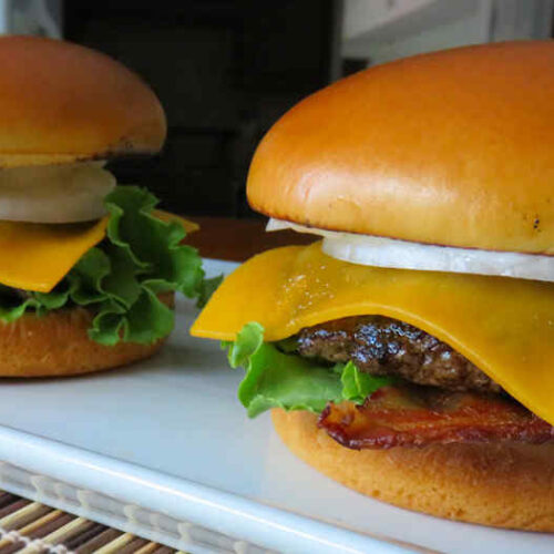 Pepper Crusted Bacon Cheeseburgers