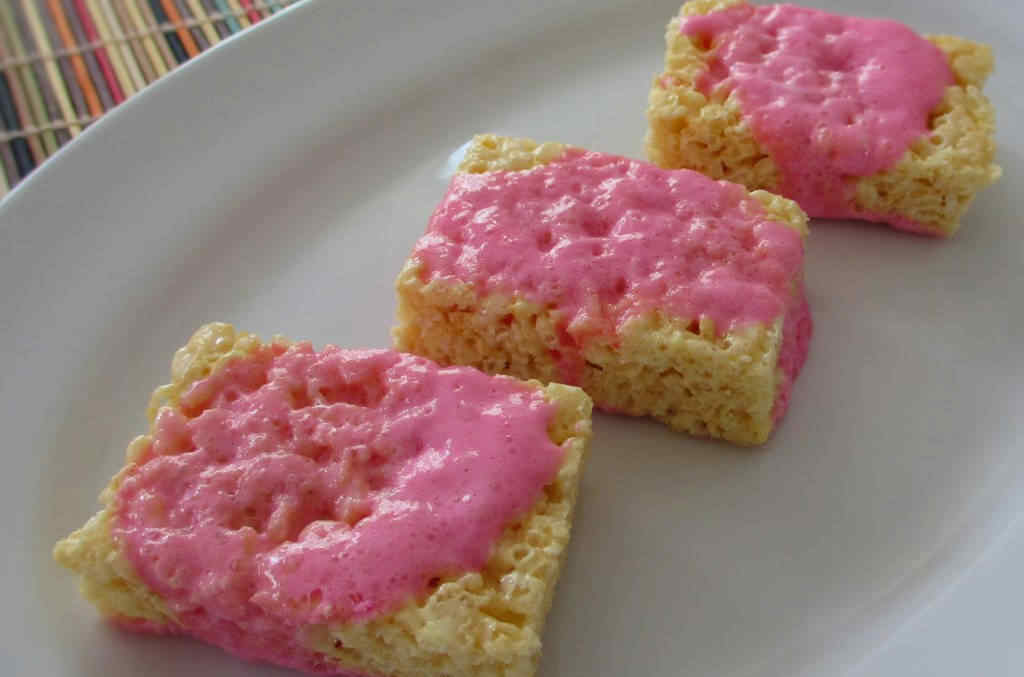 Rice Krispies Treats with Peeps Syrup Topping