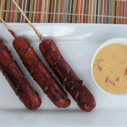 Spiral Hot Dogs with Queso Sauce