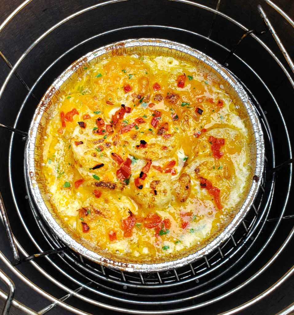 Pimento Cheese Scalloped Potatoes using the Char-Broil Big Easy
