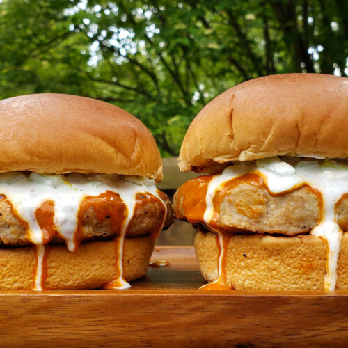 Buffalo Turkey Burgers with Blue Cheese Slaw