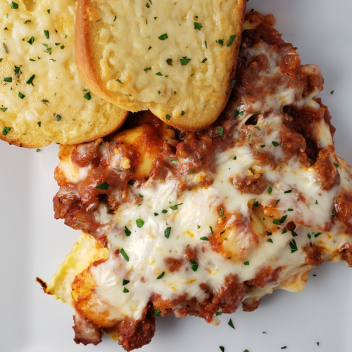 Baked Cheese Ravioli with Meat Sauce